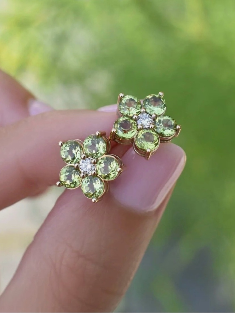 Haverhill Peridot and Diamond Gold Stud Earrings